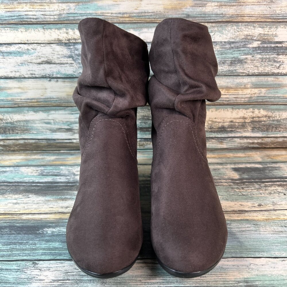 Aldo Slouch Ankle Boot Womens Sz 7 Brown Fabric Flat Boho Casual Pull On Comfort
